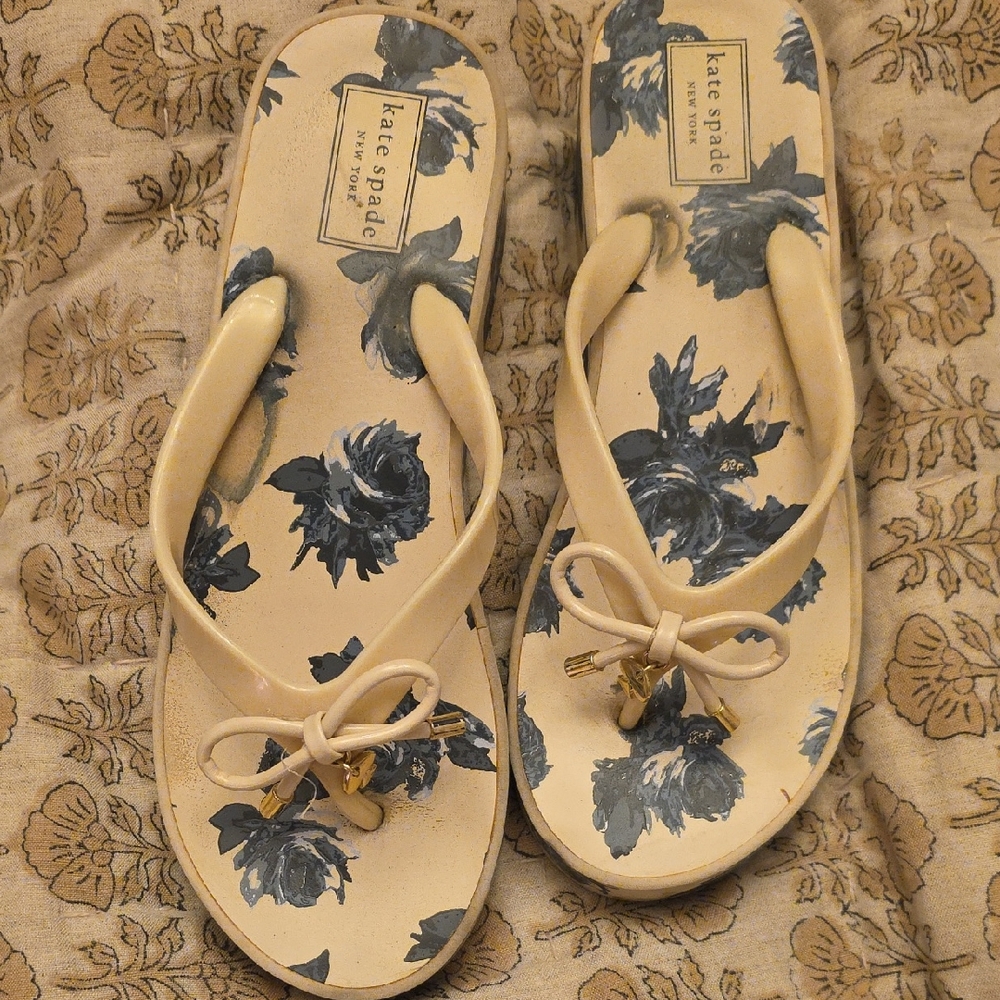 Kate Spade Cream and Blue Floral Sandals